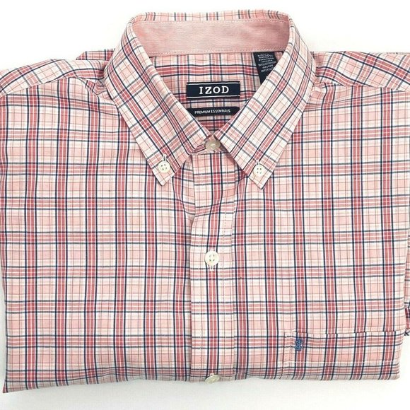 Izod Mens Flip Cuff Button Down Size S Premium Shirt Pink Blue Plaid Preppy - Picture 10 of 10